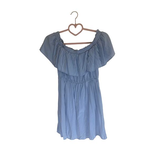 Bardot Women's Off-Shoulder Ruffle Mini Dress US 6 Light Blue 100% Viscose - Picture 11 of 11